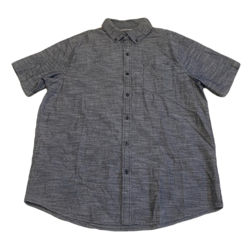⚡️Men's Hurley Short Sleeve Button-Up Shirt - Grey Chambray Palm Tree Print - L